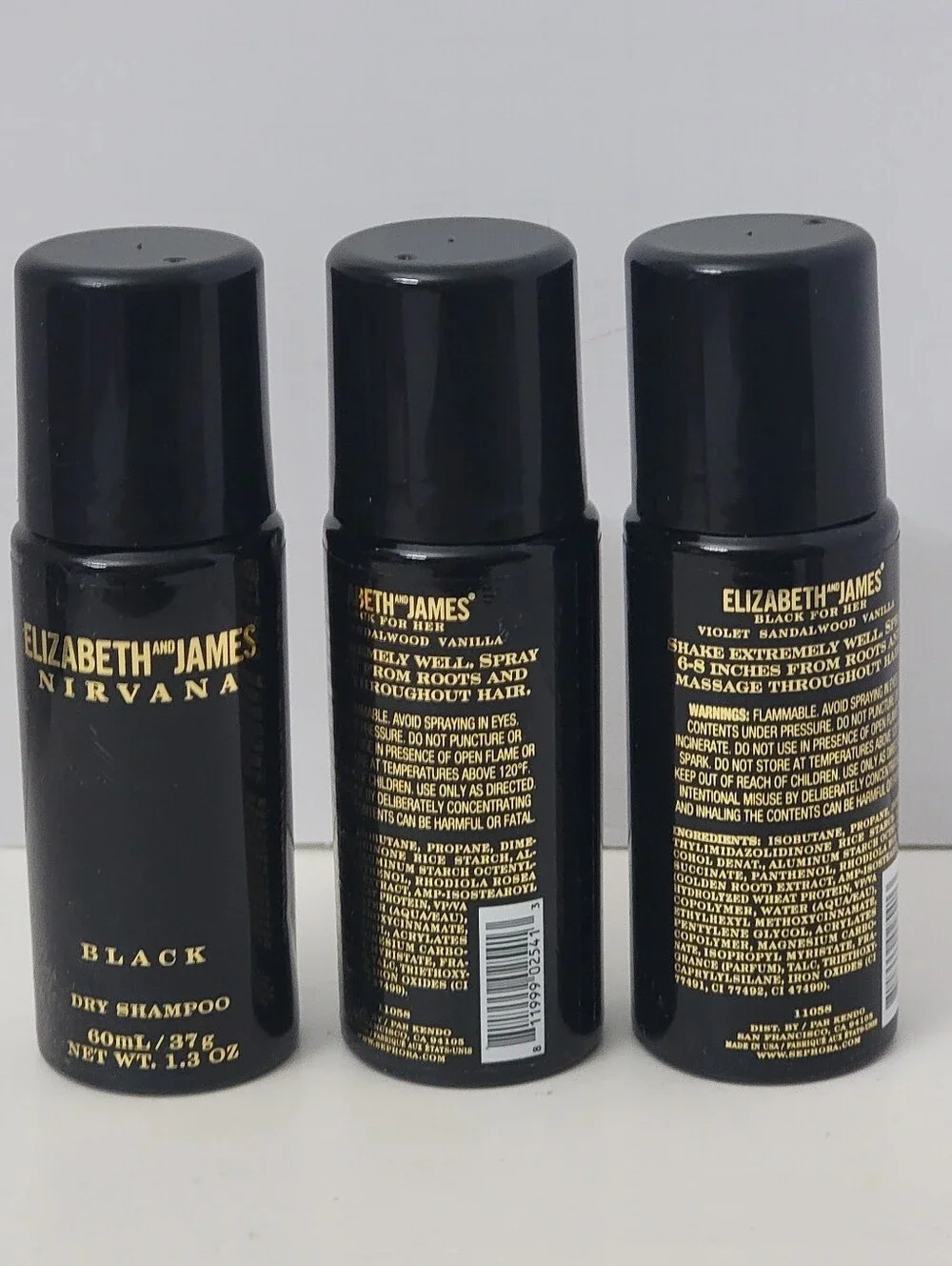 3 Pk Elizabeth and James Black Dry Shampoo Spray 1.3 Oz Travel Size